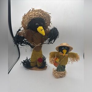 2 Autumn fall harvest scarecrow figures 12” and 8” shelf sitters